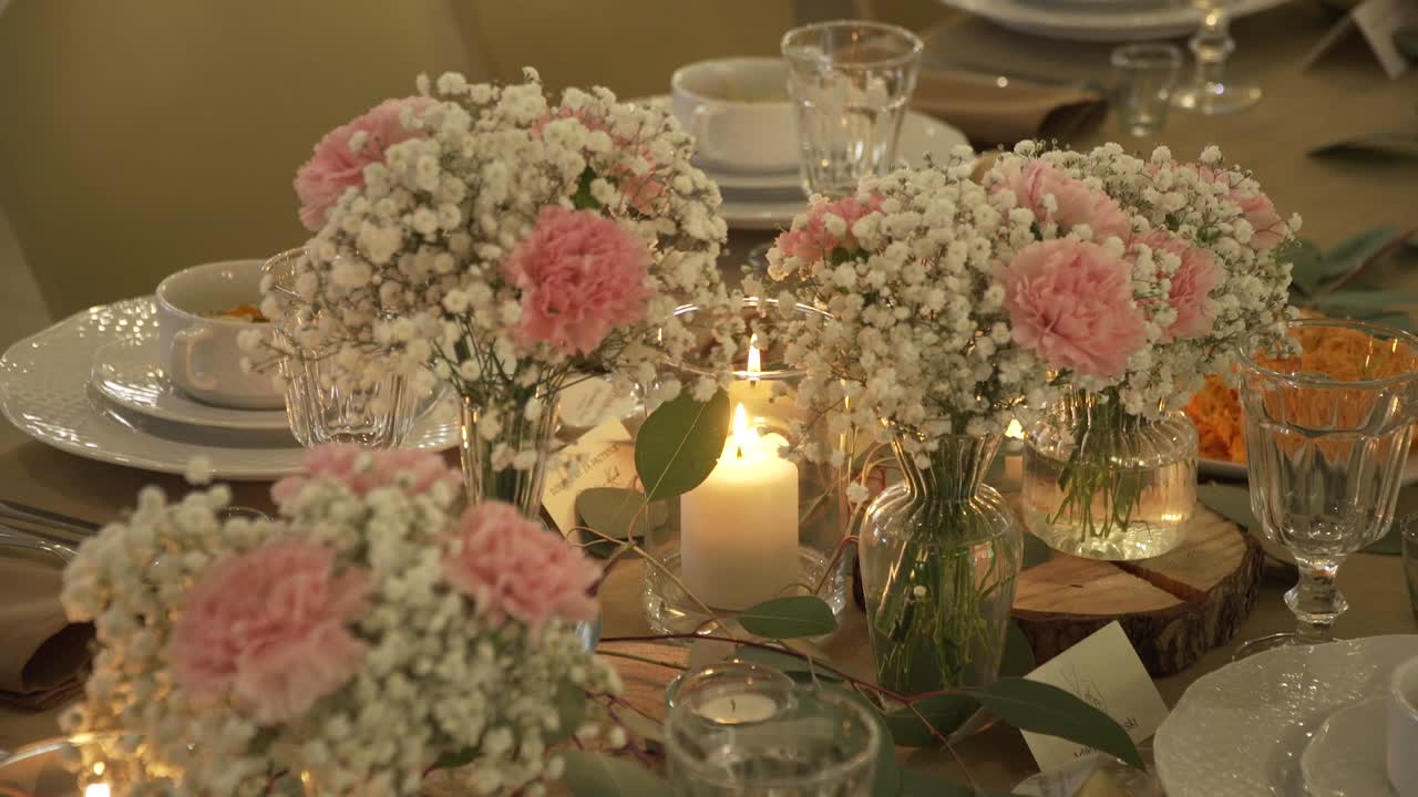 Elegant Wedding Candle Surrounded by Pink Roses – Boho Decor
