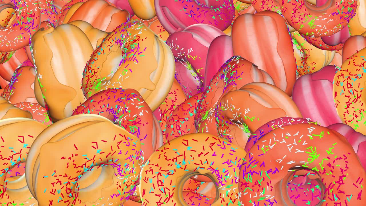 Abstract animated of sprinkles sweet donuts chocolate and white frosting doughnuts tasty unhealthy