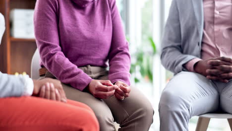 anxiety, stress and woman hands at group therapy