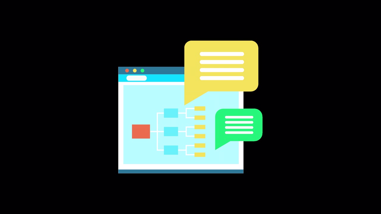Animated Flowchart Diagram with Chat Bubbles in Browser Interface
