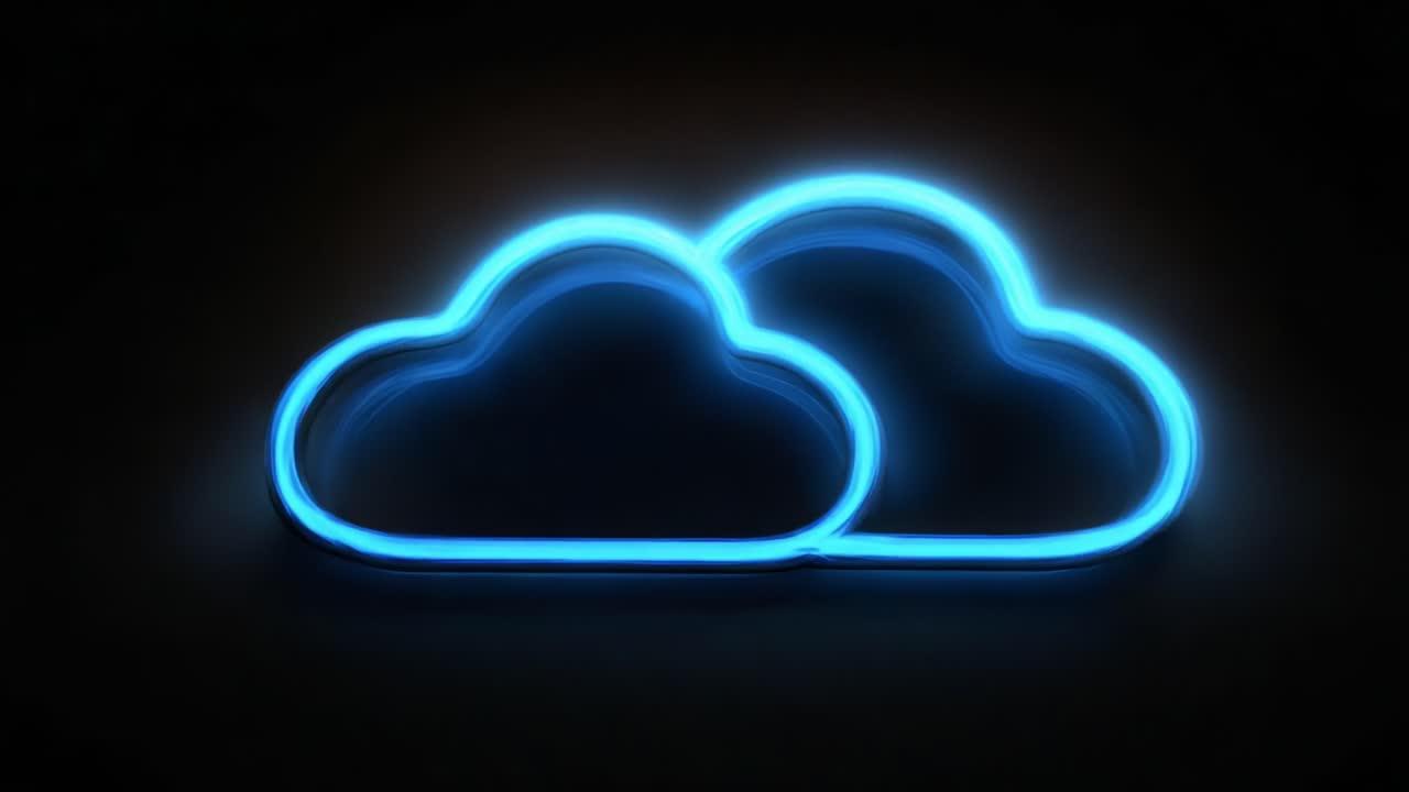 Illuminated Neon Clouds Against a Dark Background, Capturing the Serenity and Dream-like Quality of Atmospheric Elements in a Minimalistic Style