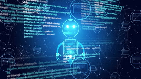 animación de un bot de chat con iconos y procesamiento de datos