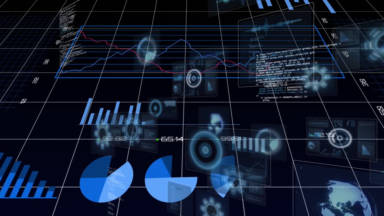 animación del procesamiento de datos sobre un fondo oscuro