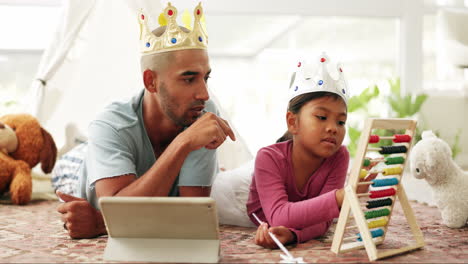 Father,-tablet-and-girl-with-abacus-for-learning