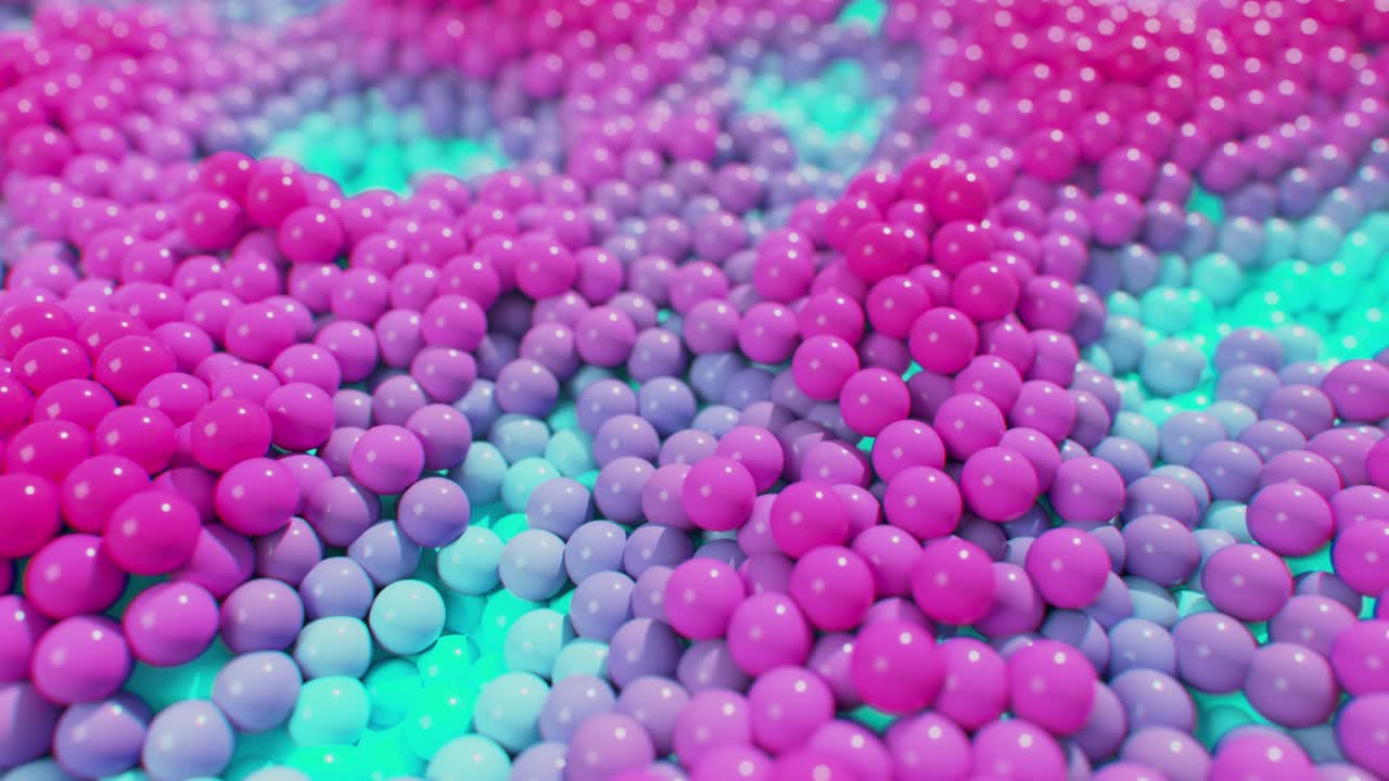 Dynamic bright balls on a moving wave surface. Seamless loop 3d render