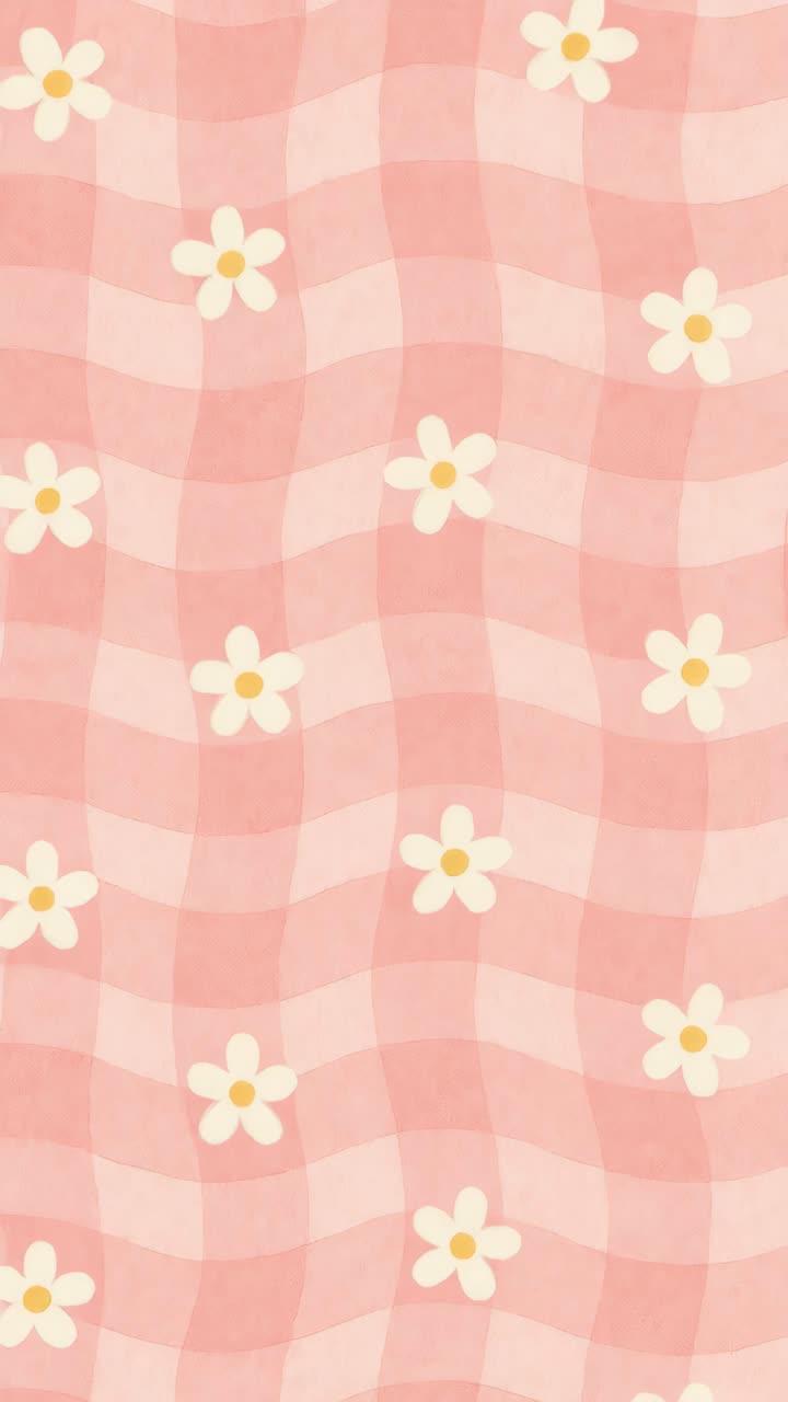 Top-down visning af et retro blomstermønster med margueritter på en lyserød bølget baggrund, perfekt