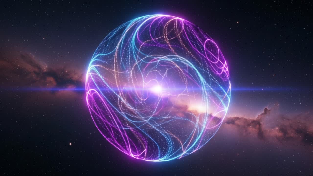 A Captivating Journey Through Space: An Enigmatic Sphere Emitting Ethereal Vortexes of Light and Energy, Enveloping the Cosmos in a Dazzling Display of Color and Motion