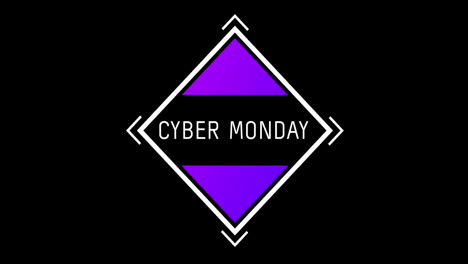 texto blanco y púrpura de cyber monday que aparece contra una pantalla negra