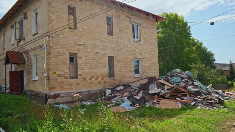 abandoned building with demolition debris