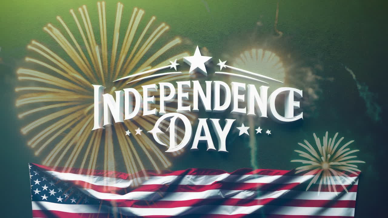 Independence Day Celebration with Fireworks and American Flag