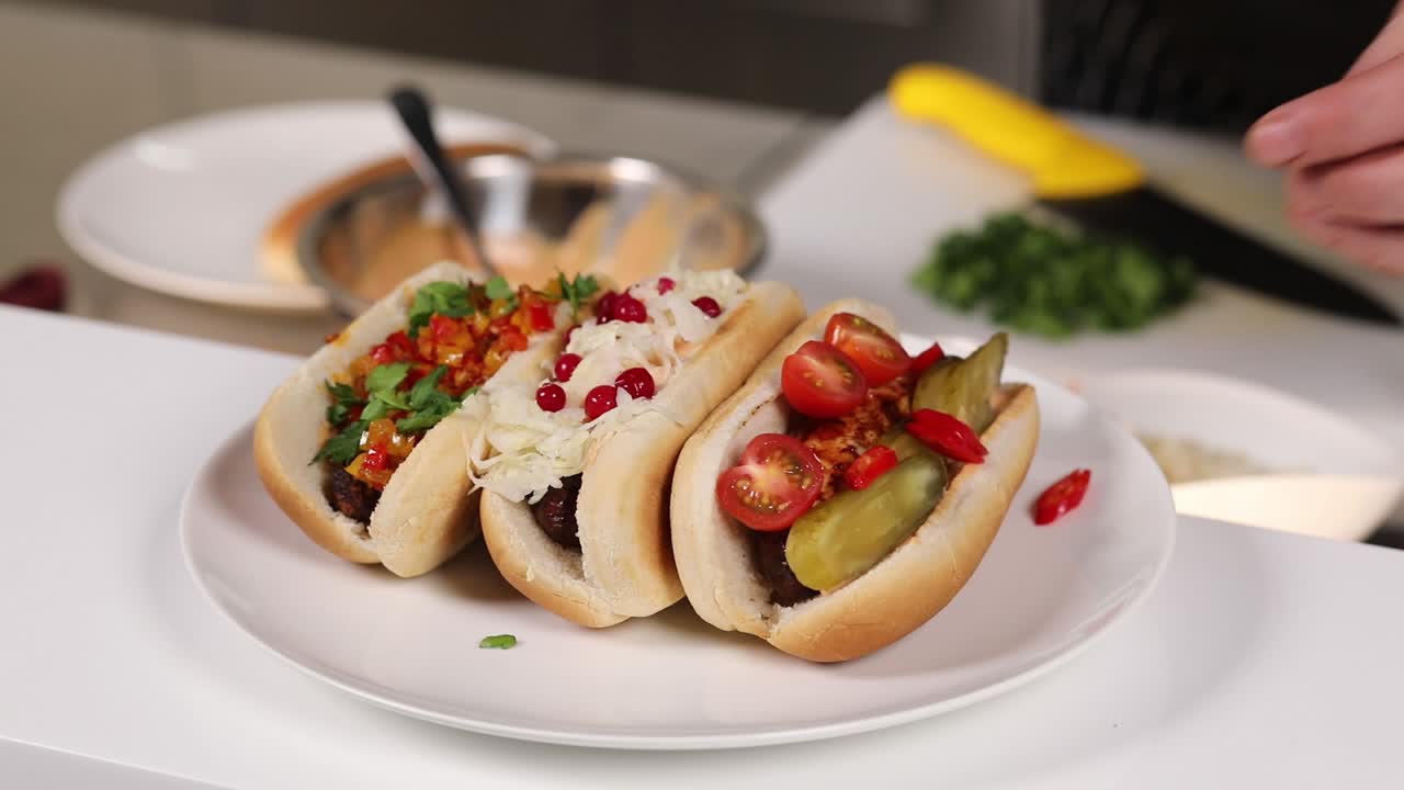 다양한 토핑으로 맛있는 핫도그를 준비하는 것