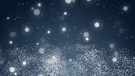 white confetti, snowflakes and bokeh lights on the blue christmas background