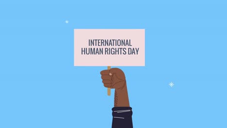 human rights lettering in label hand lifting