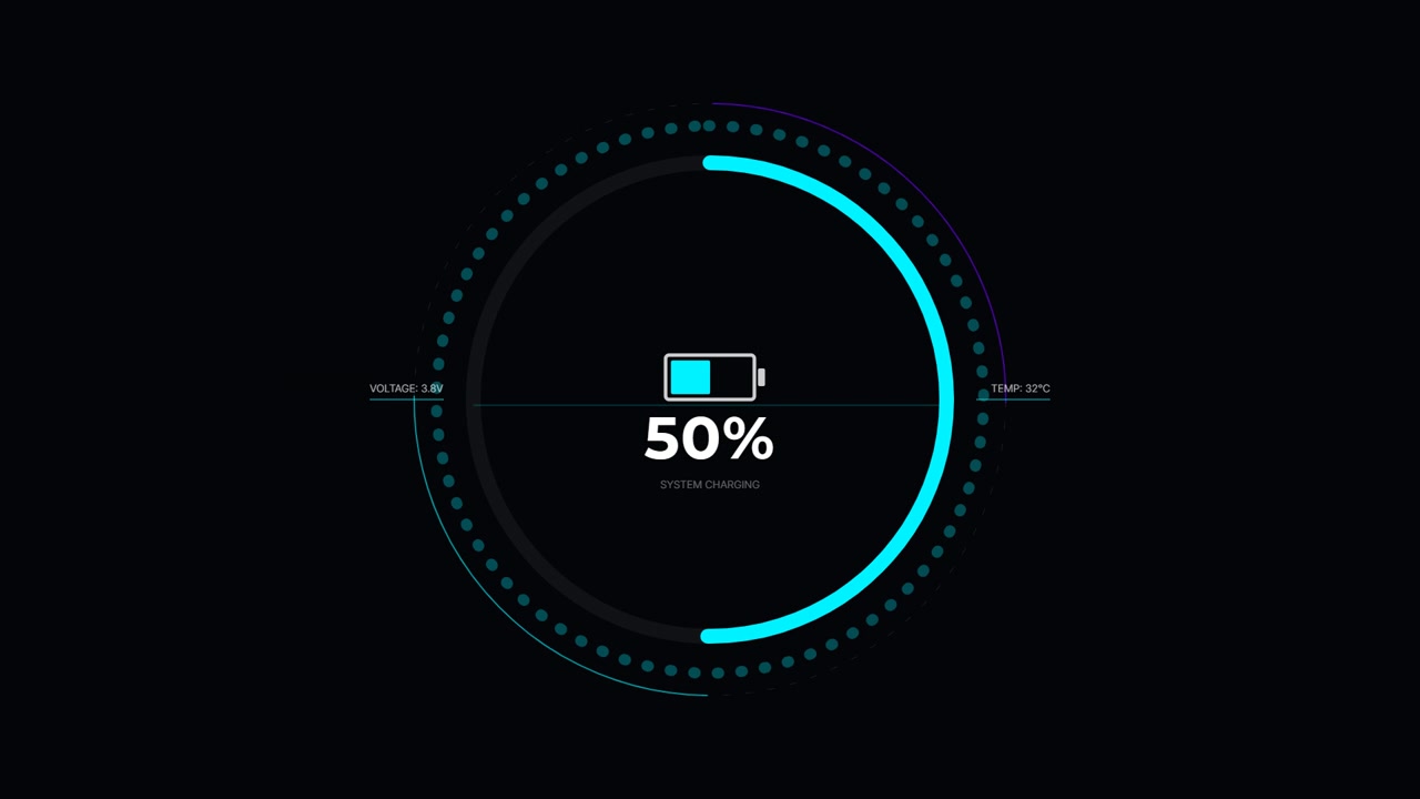 Digital Battery Charging Progress Indicator on Dark Background