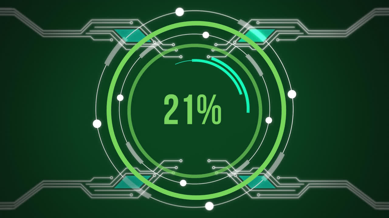 Rotating circles and increasing percentage on a green circuit board
