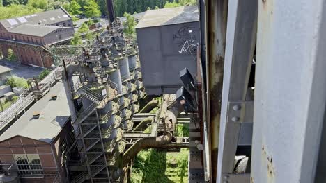 Shots-of-the-blast-furnace-in-the-Landscape-Park-Duisburg-Germany-with-many-raw-and-silos-on-the-ground