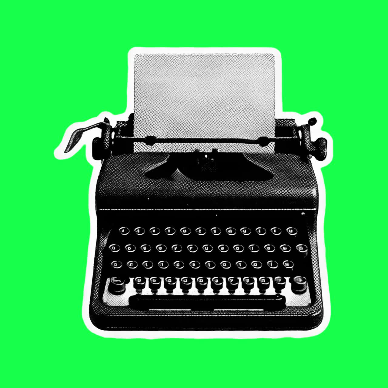 Vintage typewriter animation, transparent 4K video, green screen