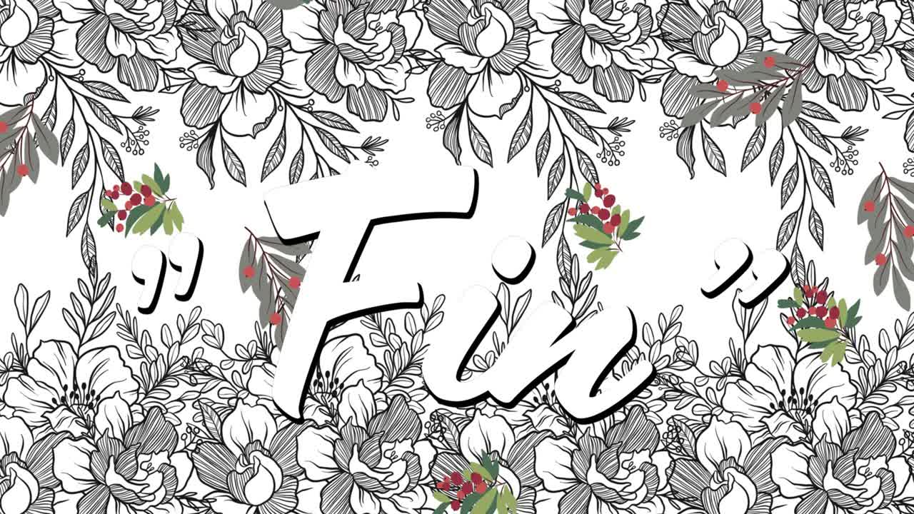 animación de la aleta del texto con flores que caen sobre un fondo floral