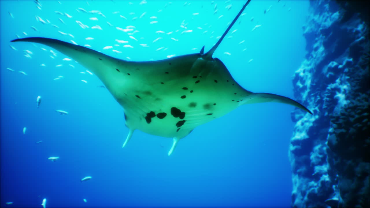 A majestic manta ray gliding gracefully through clear blue waters