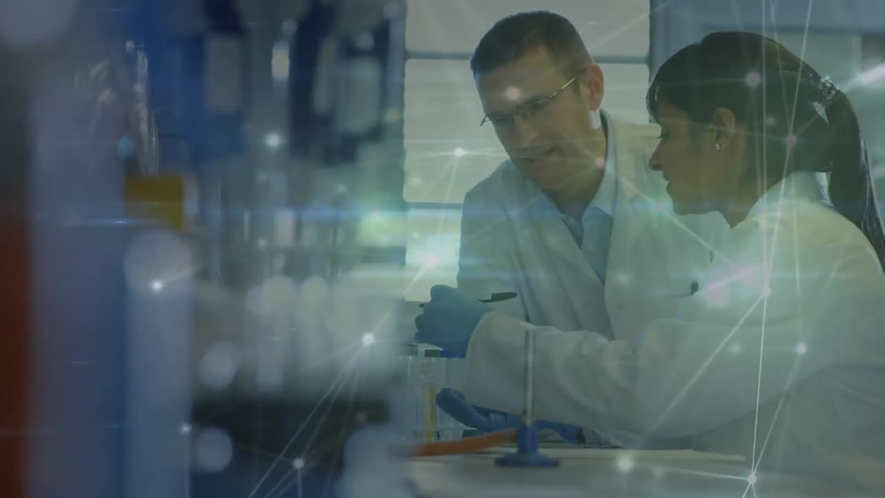 animación de la red de conexiones entre diversos científicos en el laboratorio