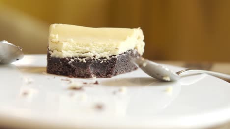 piece of brownie cheesecake on a plate