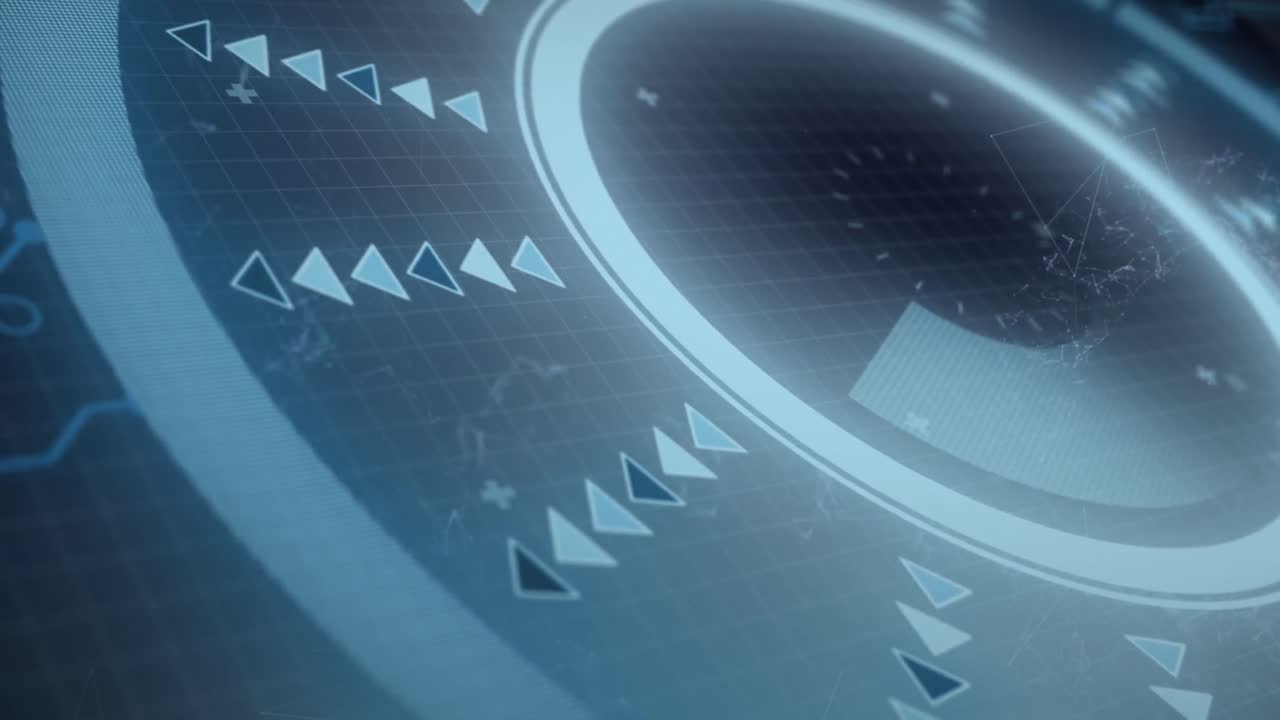 추상적인 배경에 연결된 점 위에 디지털 레이더에서 화살표의 애니메이션