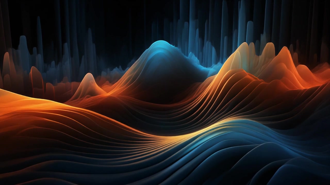 Onde 3D Astratte con Sfumatura Arancione e Blu in Movimento Fluido