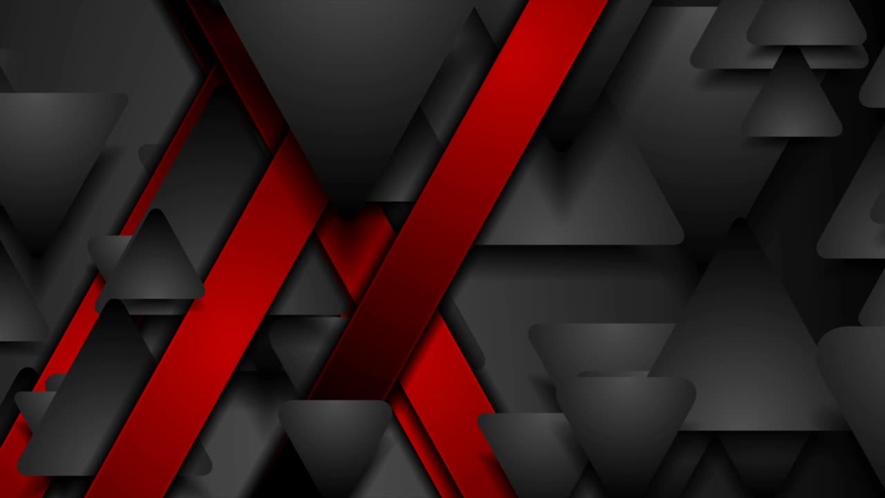 Black and red geometric tech motion background with triangles