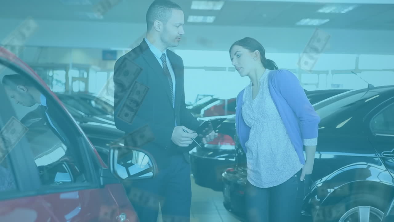 다양한 사업가들에 대한 달러 지폐의 애니메이션