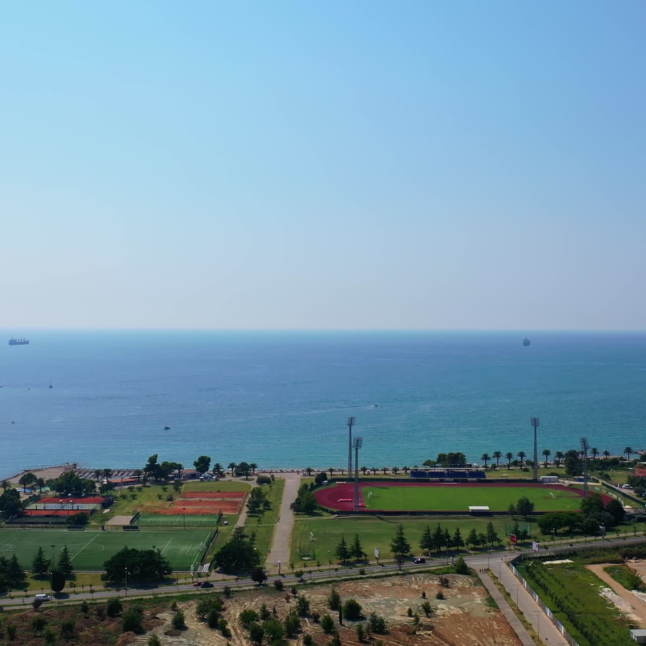View from the shore of the urban area on the sea. Beautiful scenery of waterscape in Montenegro from top