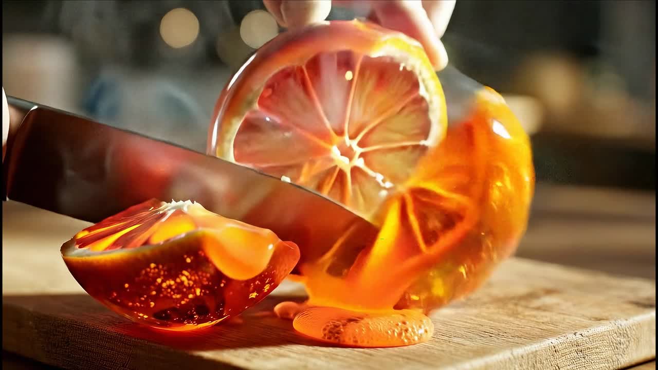 Cutting Orange Fruit With Knife