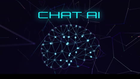 animation of human brain and chat ai data processing over black background