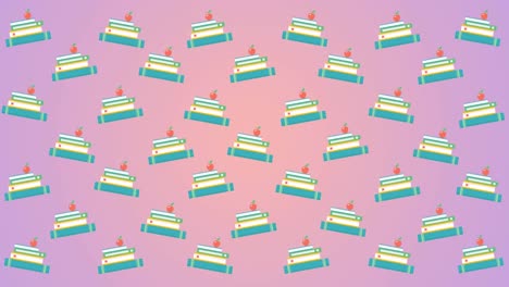 animación digital de la manzana sobre la pila de libros iconos contra un fondo de gradiente rosa