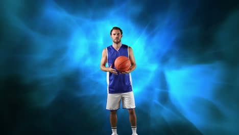 male basketball player against blue background