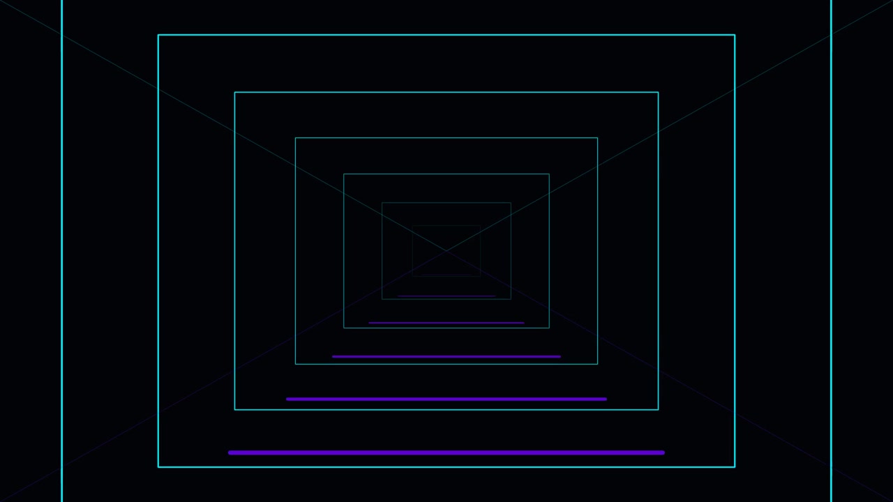 Túnel abstracto de rectángulos de neón luminosos avanzando