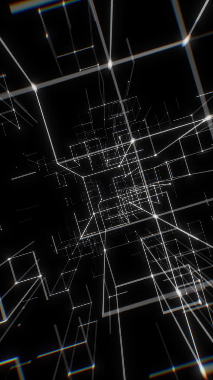 White Linear Vertical Wireframe Grid Forming a Deep Abstract Tunnel. Looped 3D rendering