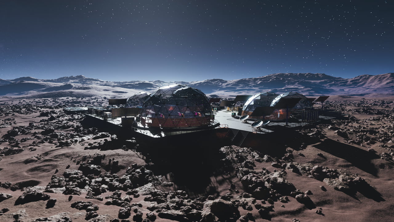 Mars scouting outpost with sensors and rover pathways visible