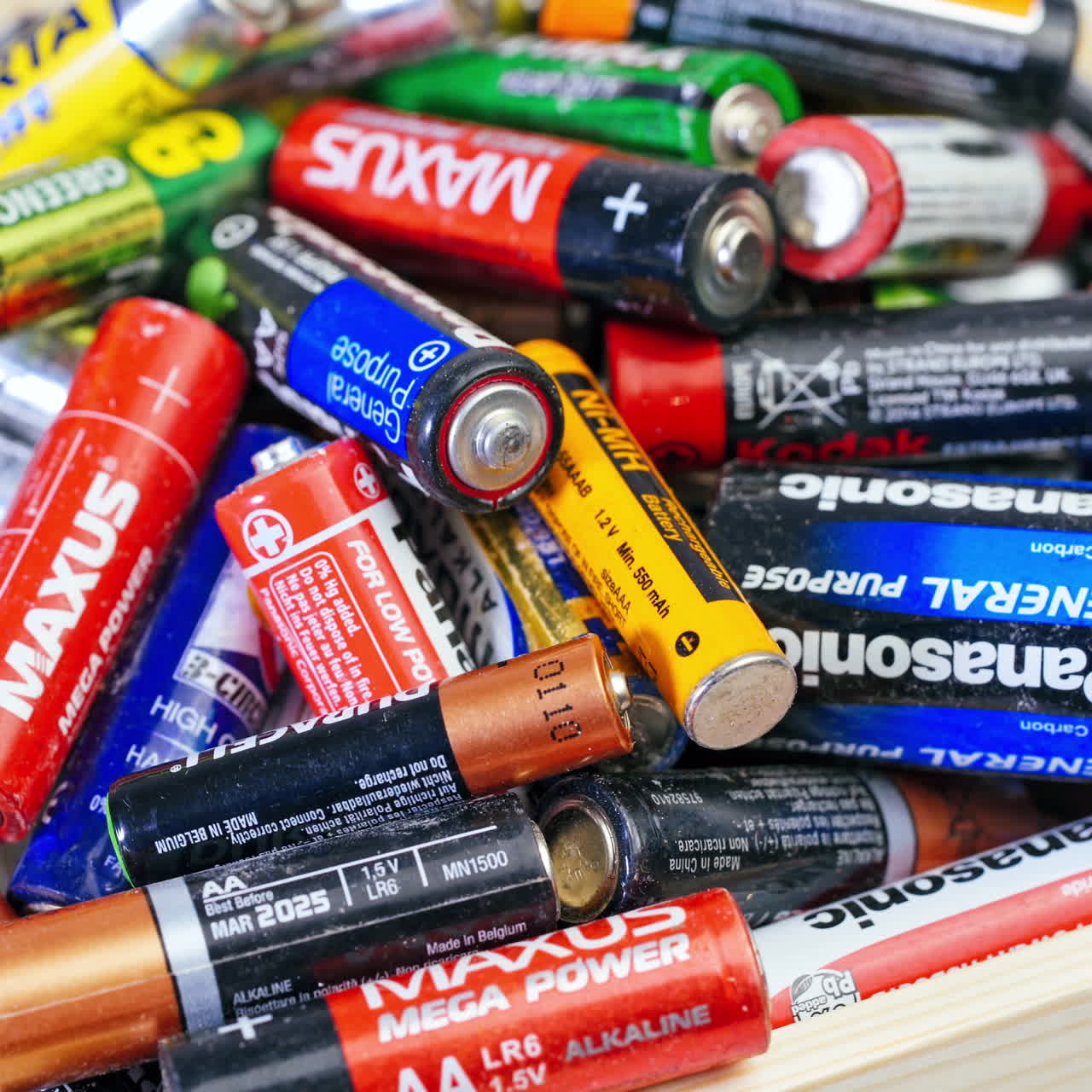 Used Alkaline Batteries. Dead Single-use Batteries before Disposal