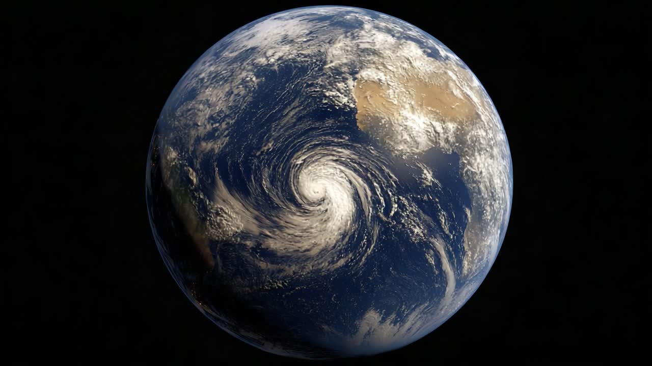 A Stunning View of Earth from Space Capturing the Dynamic Beauty of a Tropical Cyclone Spiraling into the Atmosphere, Showcasing the Vibrant Land and Ocean Textures