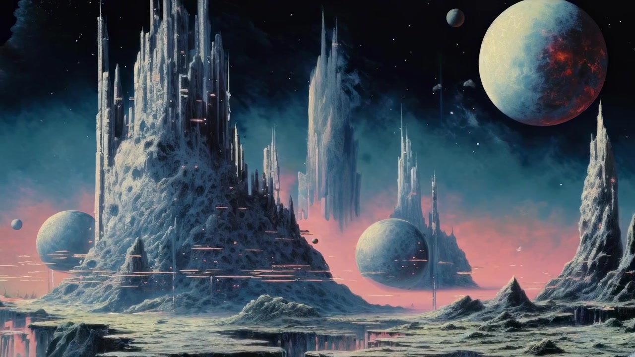 Futuristic Alien Cityscape on a Distant Planet with Multiple Moons