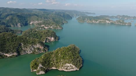 Aerial-over-picturesque-karst-marine-landscape-of-Los-Haitises-National-Park