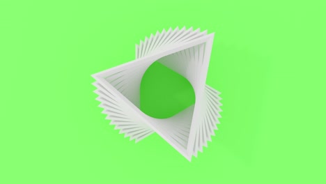 animación 3d renderizado por computadora de triángulo blanco volando hacia arriba y girando alrededor. animación de bucle sin costuras de 4k.