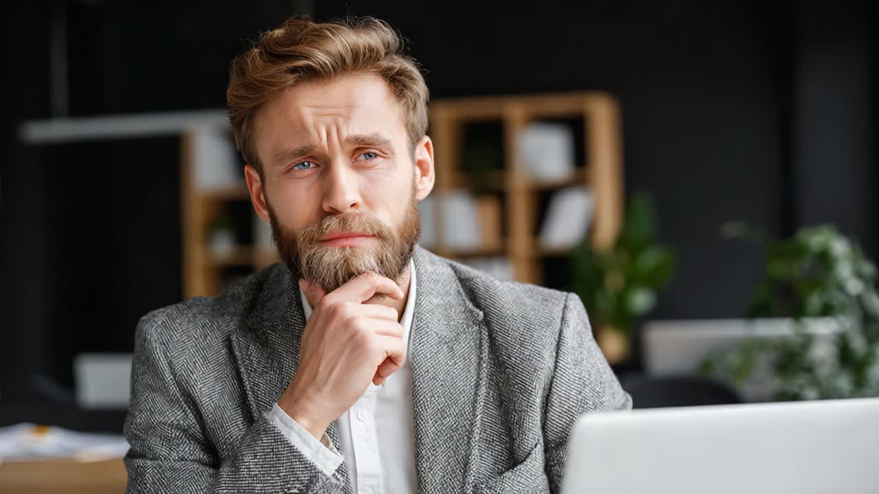 A Thoughtful Professional Engaged in Deep Reflection: A Snapshot Journey from Contemplation to Insight in a Modern Workspace Environment