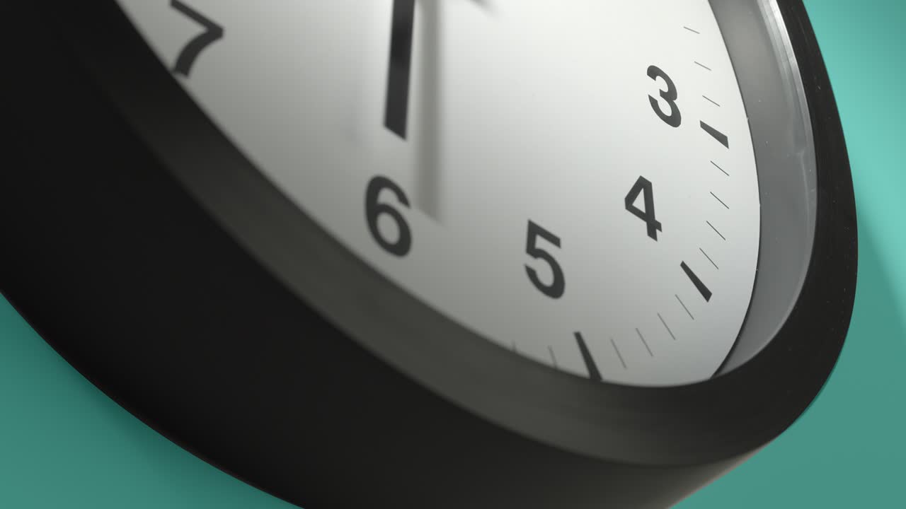 Clock Face on Cyan Blue Aquamarine Celadon Sea-Green Wall in Time Lapse