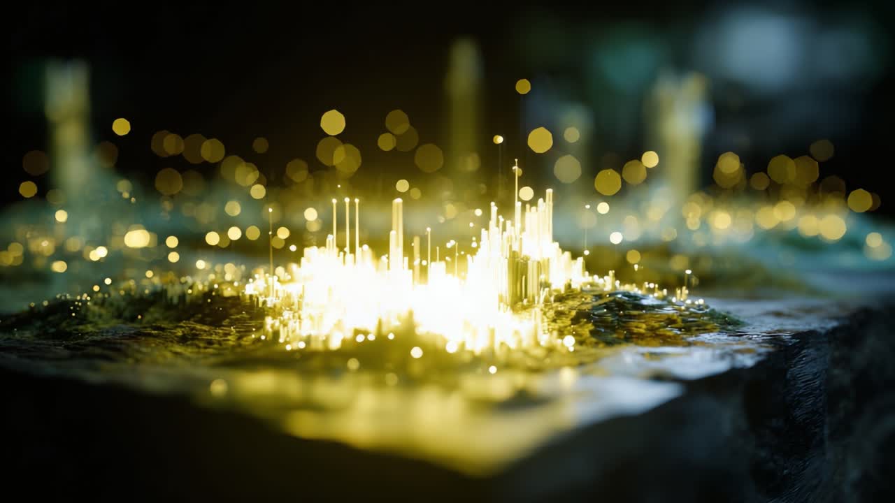 Una visualizzazione mozzafiato di un paesaggio urbano scintillante con luci sfavillanti e strutture imponenti, che crea un'atmosfera incantevole di eleganza ed energia urbana