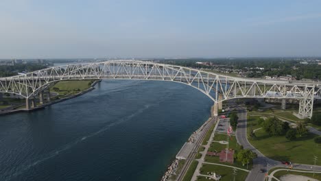 blue water bridge, port huron michigan, usa, aerial view of the landmark