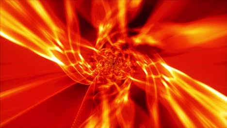 abstract shining red fire vortex energy flows motion background. 4k 3d rendering blazing flame swirl animation tunnel loop material, energy waves and sparkling particles. luminous hell spiral.