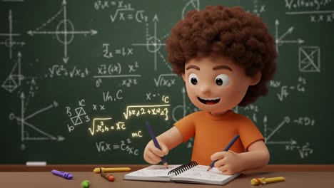 a curious young learner engaged in problem solving and mathematics, focused on the exciting world of numbers and geometry while writing in a notebook