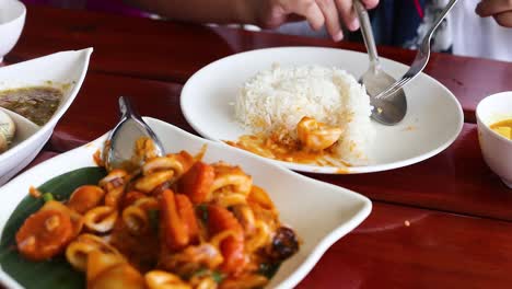 delicious meal of squid and rice served