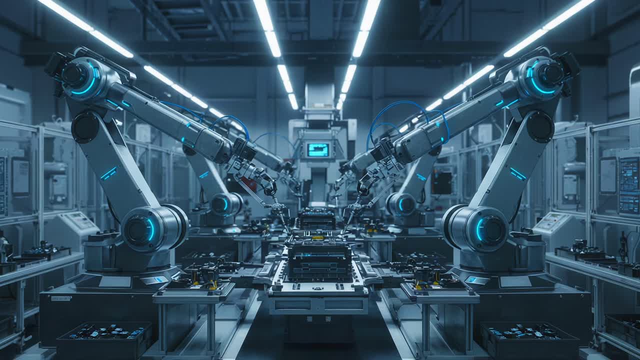 Futuristic Robotics Assembly Line Featuring Advanced Robotic Arms ...